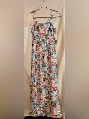 NWT The Good Journey Destination Travel Print Spaghetti-Strap Maxi Dress size 4